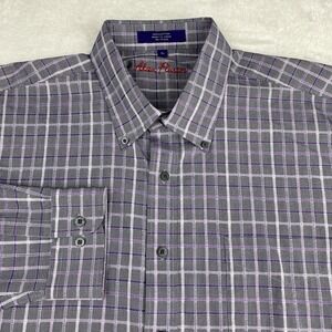 Alan Flusser Mens XL Gray Purple Check Dress Shirt 100% Cotton NWOT Long Sleeve